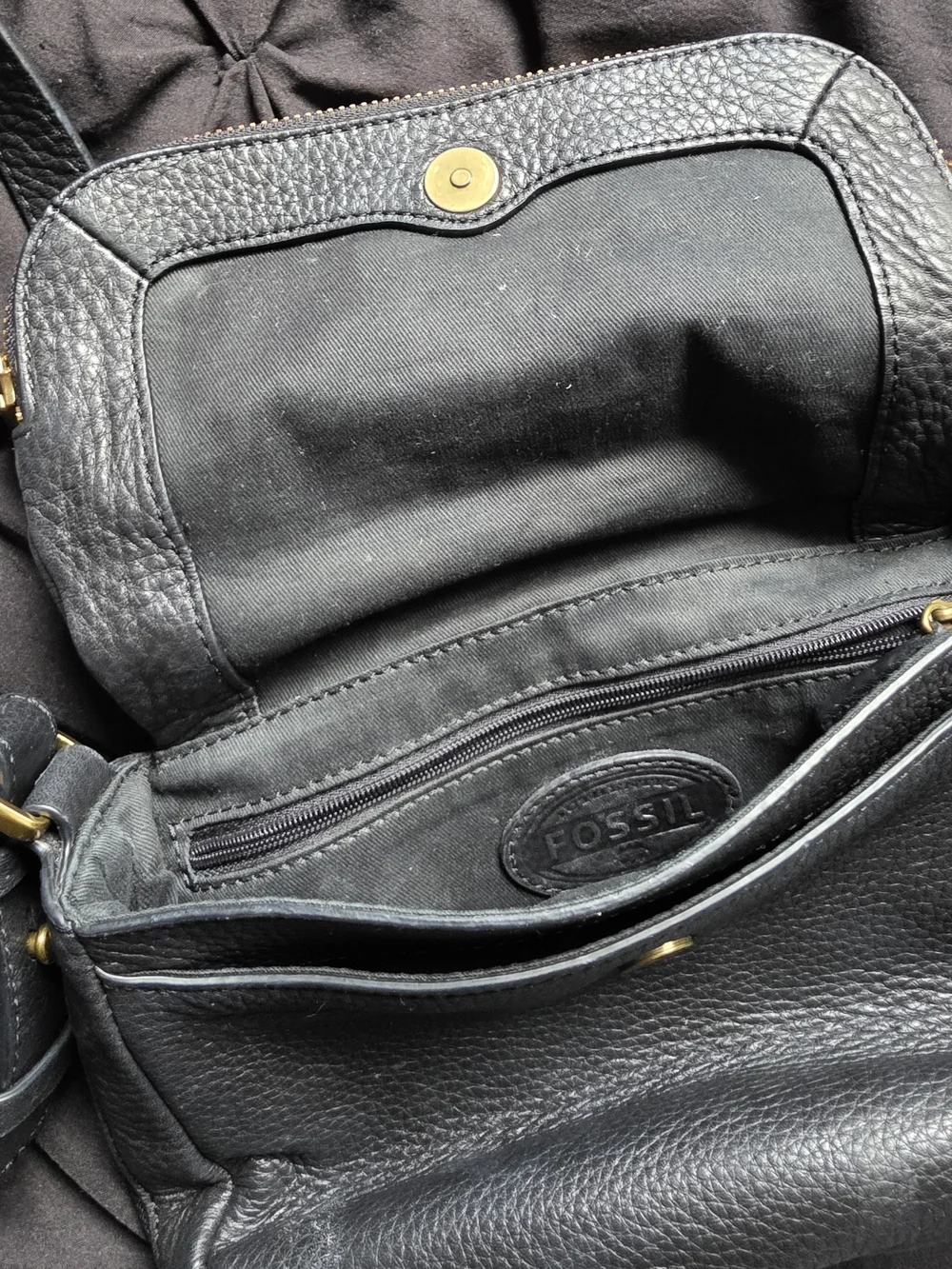 Fossil Black Pebbled Genuine Leather Preston Crossbody Bag